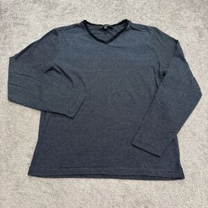Robert Barakett Basic Long Sleeve T-Shirt Mens Medium Gray White Stripe V-Neck